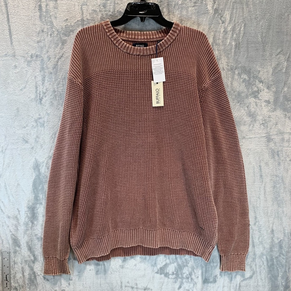 Buffalo David Bitton Men's Sweater XXL‎ Chunky Knit Red Crew Neck 100% Cotton